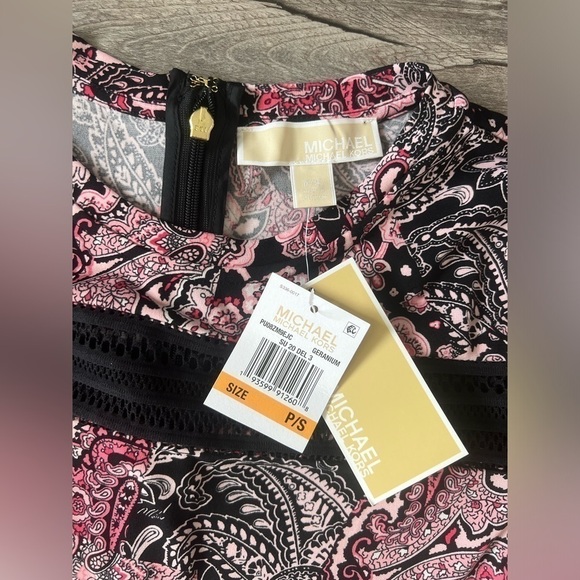 NWT! MICHAEL KORS Dress Small Geranium Paisley Pink Black Office - Picture 5 of 7